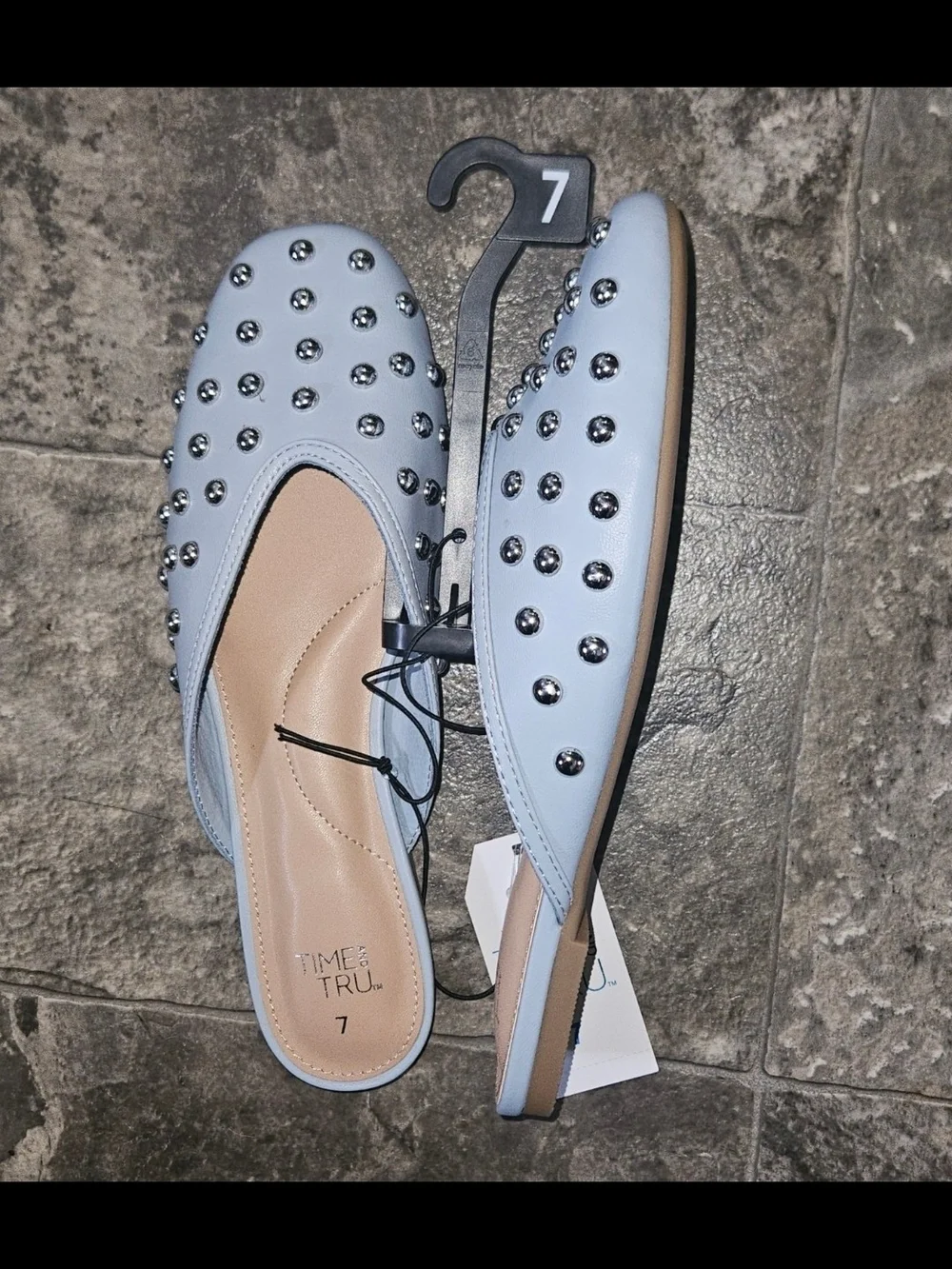 Time and Tru Blue Studded Slip-On Mules Size 7 NWT